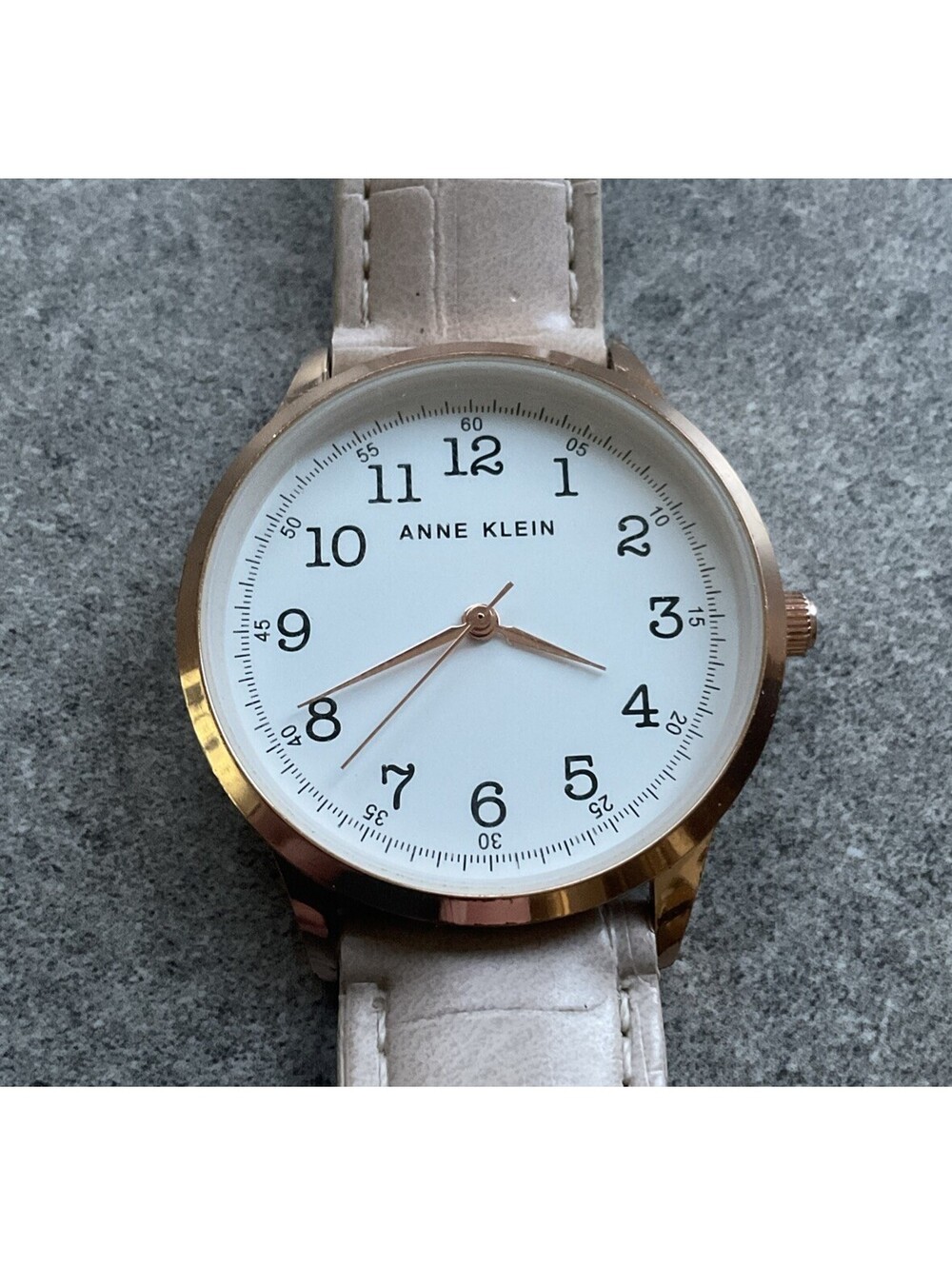 Anne Klein Womens Watch AK3700 36mm Rose Gold Tone Case Tan Leather Band A11